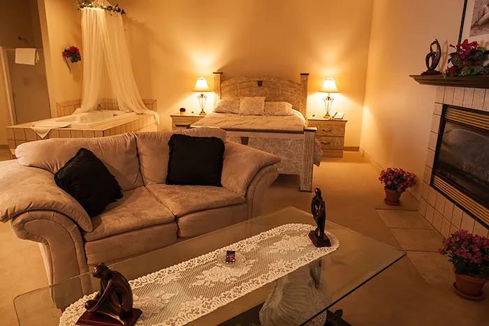 Romance Suite seating area with romantic ambiance
